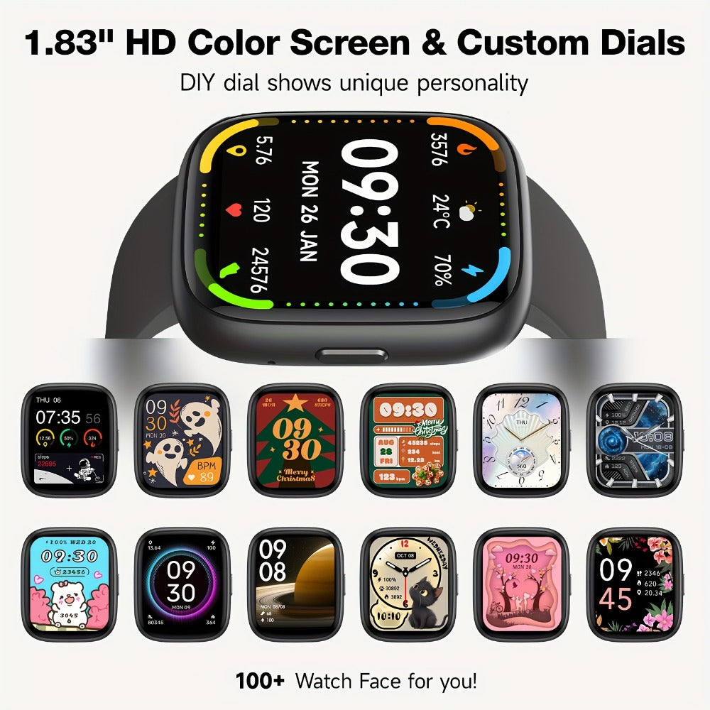 Alexa Built-in Waterproof Smartwatch 1.83" HD – Wireless Calling, 100+ Sport Modes, Heart Rate SpO2 Sleep Tracker, Optional Woven Strap – Unisex Black Green Purple Pink Gold White iPhone & Android