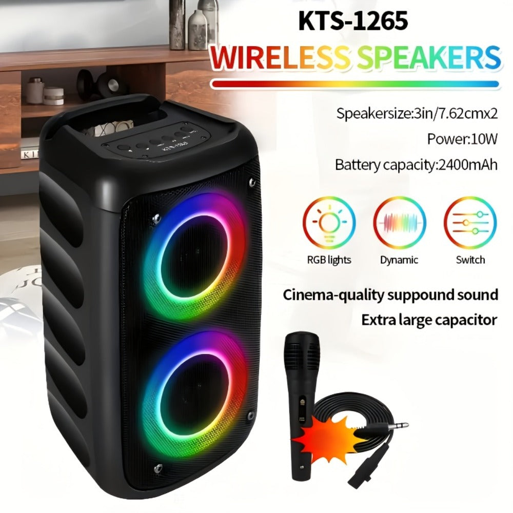 Wireless Bluetooth Speaker with Color LED Lights, MOKiN KTS-1265 Portable Party Speaker, Bass Boost, FM Radio, TF Card, USB, Type-C, Lightweight for Outdoor Travel Home Parties