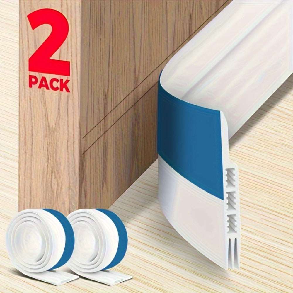 Door Draft Stopper 2pcs Silicone Weather Stripping 37" Under Door Seal Strip with Strong Adhesive – Noise Reduction, Energy Saving, Easy Install for Interior & Exterior Doors, Brown & Black