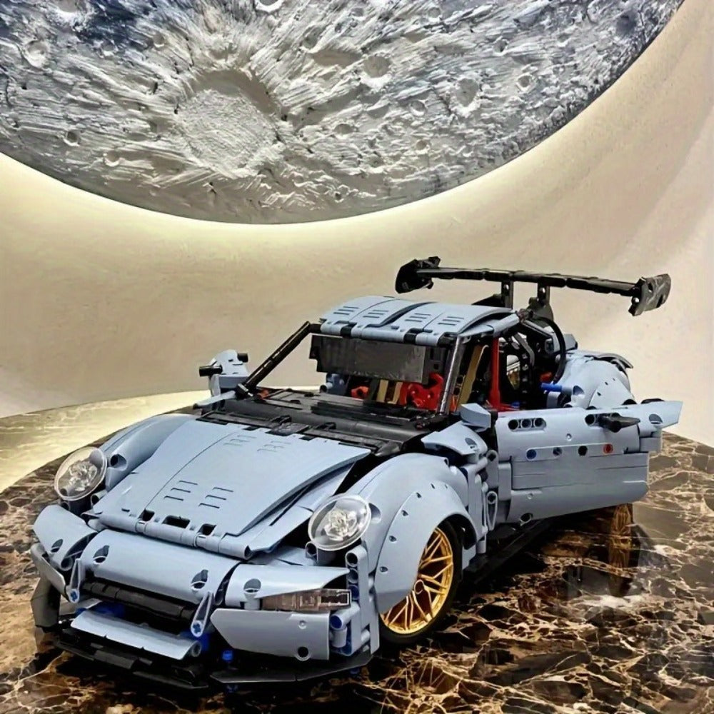 Lowrider Sports Car Building Blocks, 2100 Pcs Misty Blue Adult Model Car Kit