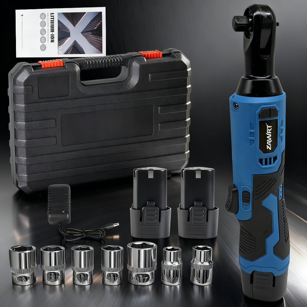 Cordless Electric Ratchet Wrench Set 12V - 45Nm High Torque 3/8" Rechargeable Ratchet Wrench with Battery, Charger & Toolbox for Automotive Repair, Angle Frame Installation & Home Improvement (4 Colors)