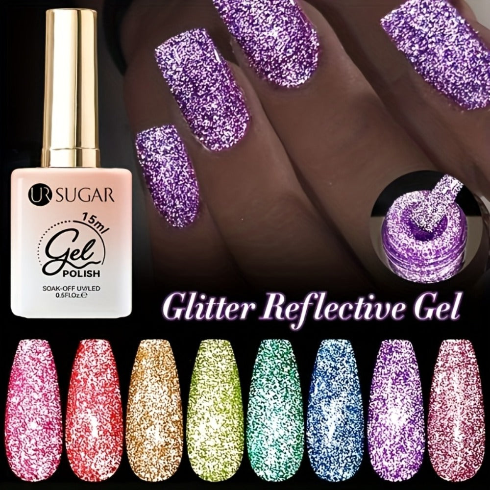 Reflective Glitter Gel Nail Polish UR SUGAR 15ml Fluorescent Neon Shimmer UV LED Soak Off Semi Permanent Nail Art Varnish Manicure Set