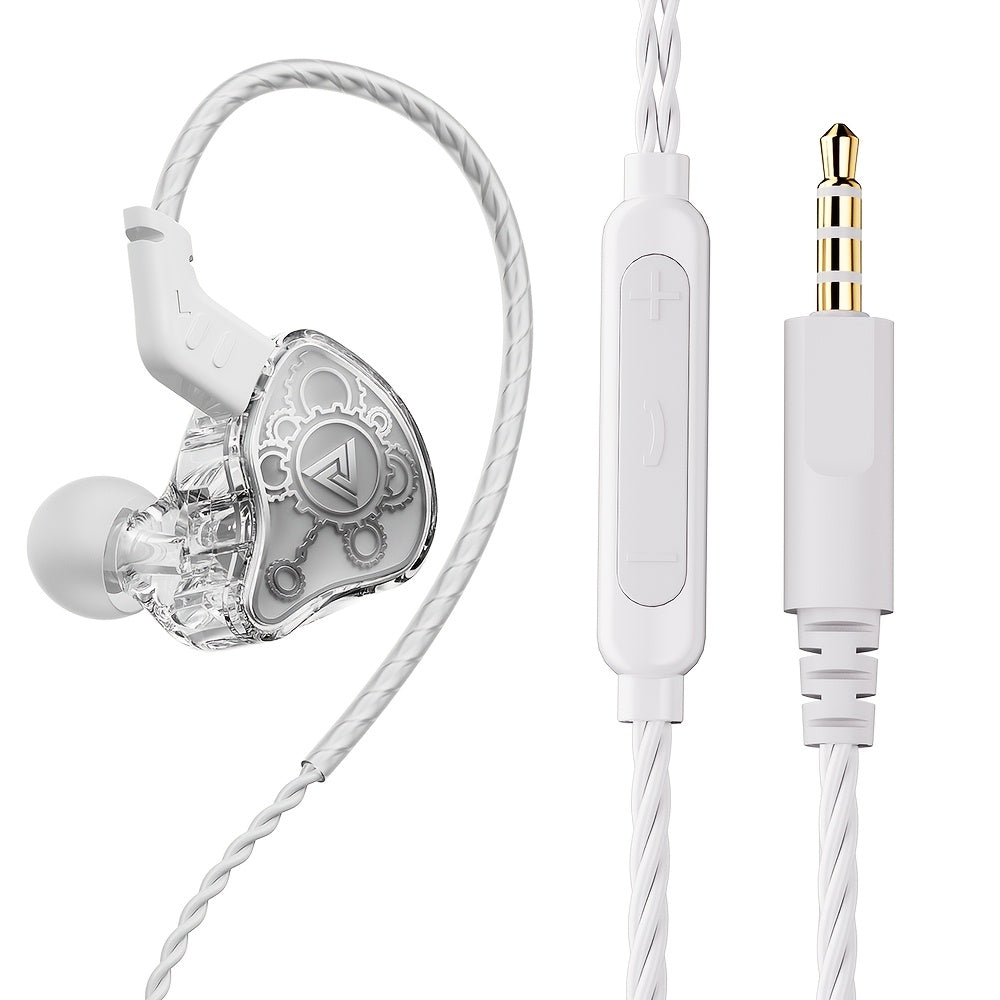 QKZ Hi7T Transparent Dynamic Resin Wired Earphones DJ Monitor HiFi Stereo Heavy Bass 3.5mm In-Ear Earbuds Volume Adjustable Mic for Sports Gaming Gym Music Studio