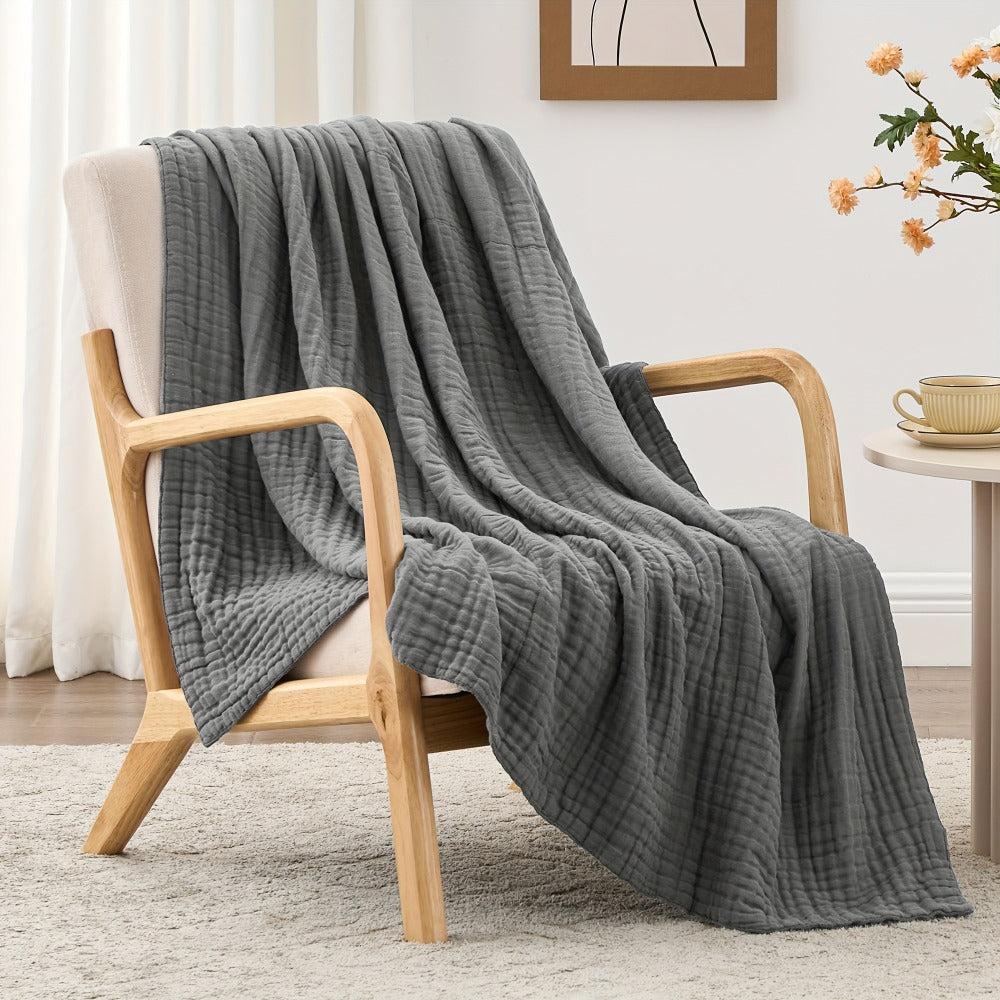 6-Layer Gauze Blanket 100% Muslin – Lightweight Breathable Cotton Throw for Couch & Bed, All Season Adult Blanket, 4 Colors