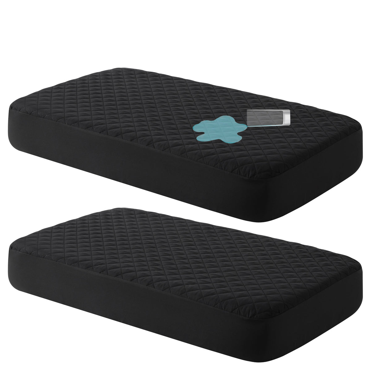 Mini Crib Mattress Protector Fitted Sheet 2 Pack – Quilted Breathable No Noise Baby Mattress Cover | 100% Polyester Protective Play Mat for Standard & Mini Crib | Coffee, Black & Yellow