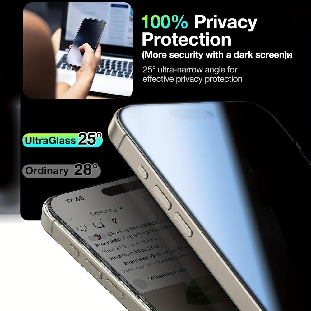 iPhone 16 Plus Privacy Screen Protector 4-Pack – Anti-Spy 9H Tempered Glass, Auto Dust Removal, Bubble-Free, 99.9% HD Clear, One-Click Alignment Frame Install