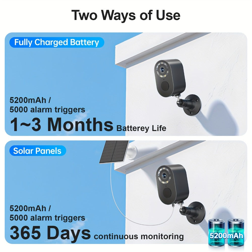 2K Solar Security Camera Outdoor Waterproof with Human Figure Alarm, Color Night Vision, 2-Way Audio, Low-Power WiFi Monitoring – Indoor Outdoor Pet Baby Surveillance Camera, 2.4G Wi-Fi