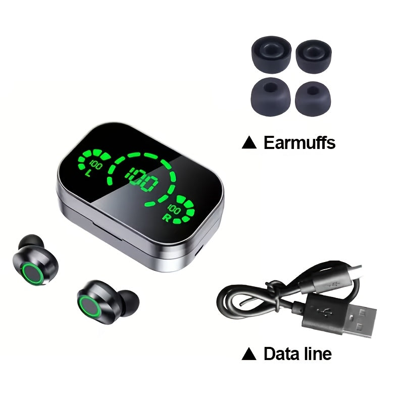 YD03 Digital Display Charging Case Wireless Earbuds, IPX4 Waterproof HD Stereo Touch Control Type-C, Comfortable In-Ear Sport Earphones for Sports Music Gaming Work iPhone Android