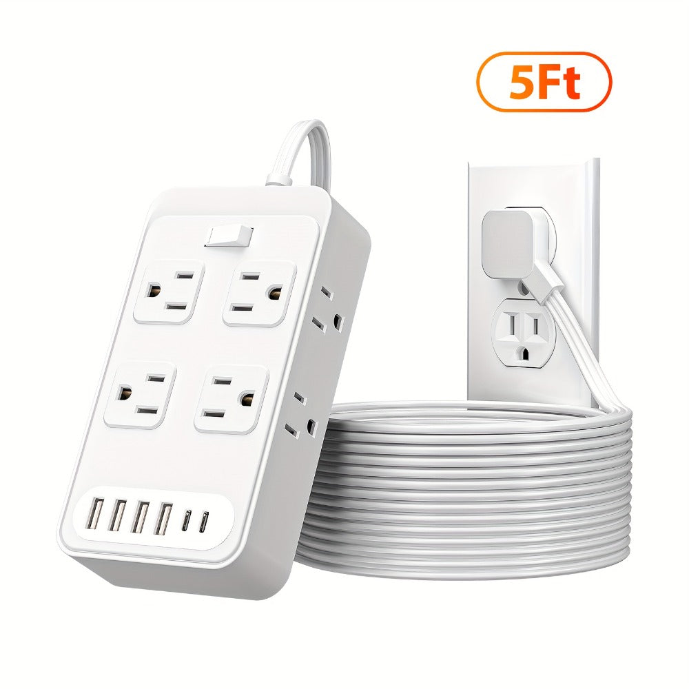 One-Touch Switch Desk Charging Station 14-in-1, 8 Widely Distributed AC Outlets & 6 USB Ports (4 USB-A + 2 USB-C), Surge Protection, Compact Portable Power Strip for Home Office Desktop – Safe & Organized