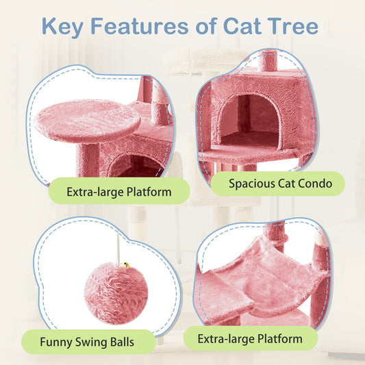 Cat Tree Tower with Condo, Hammock and Sisal Scratching Posts, 44-Inch