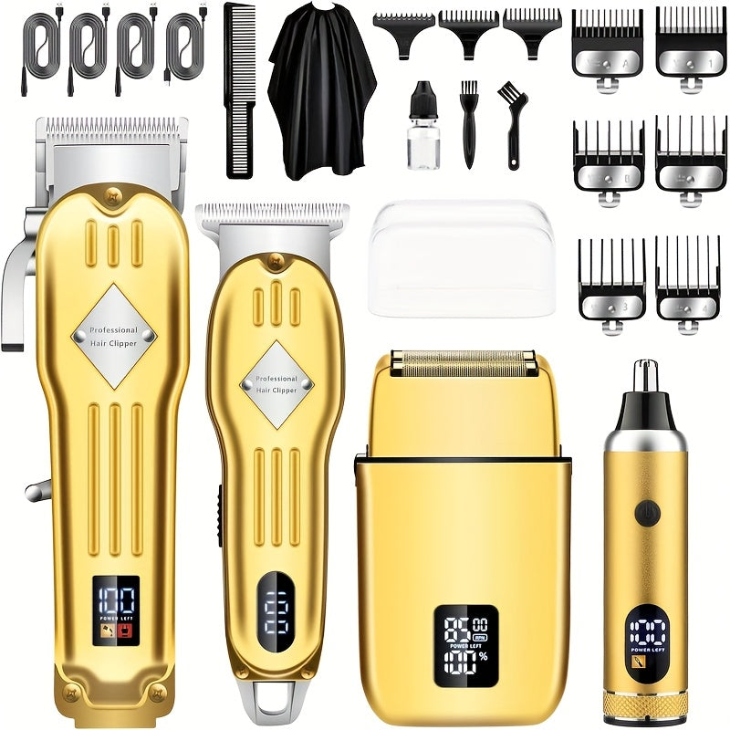 Foil Shaver Grooming Kit for Men 3-in-1 – Hair Clipper Detail Trimmer Adjustable Blades USB Rechargeable LCD Display Complete Barbershop Accessories Set Holiday Gift for Him