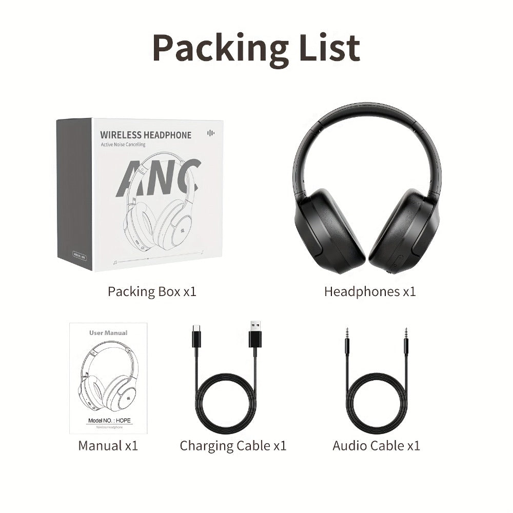 70H Hybrid ANC Over-Ear Headphones Wireless with Mic – Dual Device Connection 40mm Hi-Res Deep Bass Foldable Lightweight Type-C for Home Office Travel Black