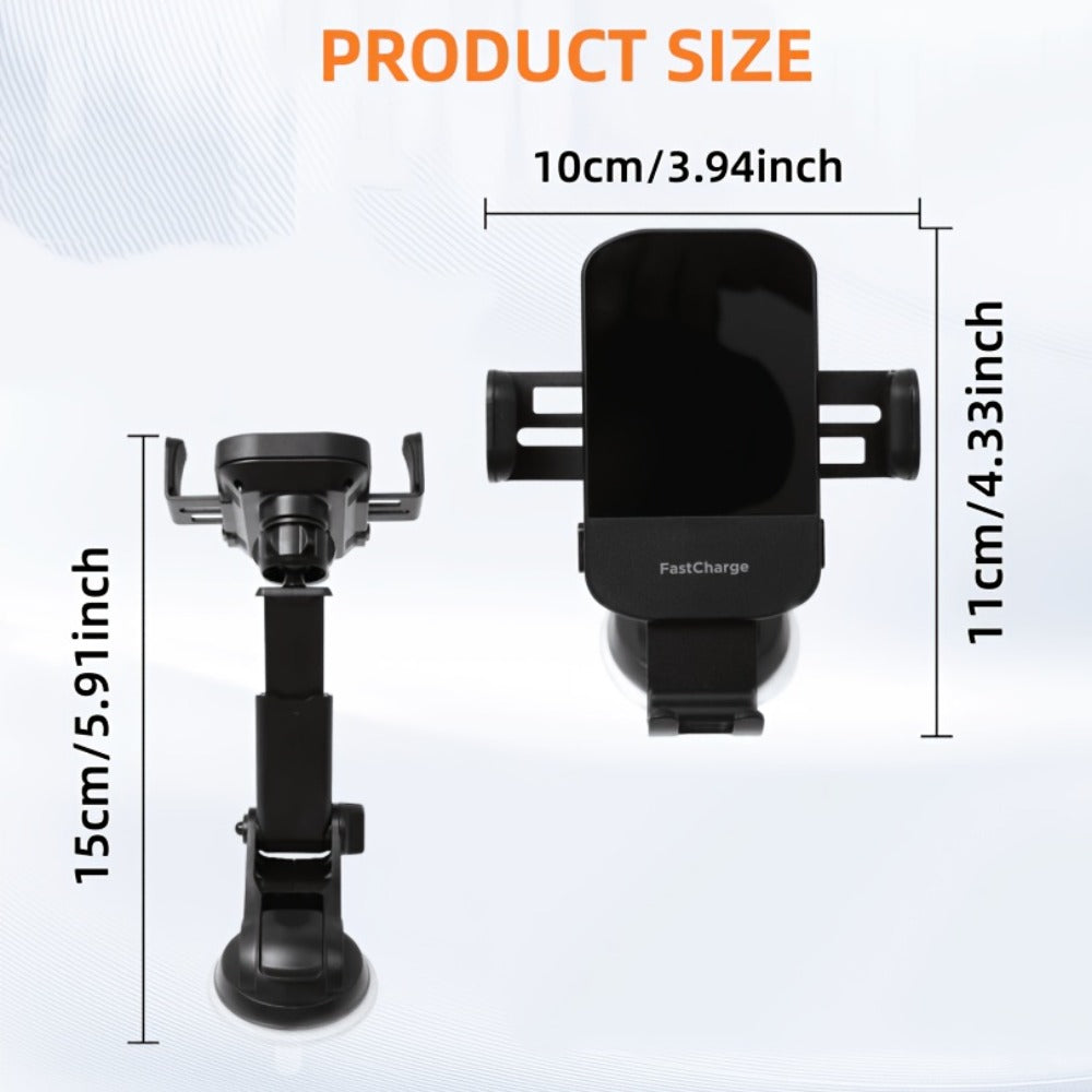 Wireless Car Charger Mount 15W Auto-Clamping – Fast Charge Phone Holder for iPhone 17 16 15 14 13 12 Pro Max, Samsung Galaxy S24 S23 S22 S21 S10 & All Qi Phones | USB-C Dashboard & Vent Mount