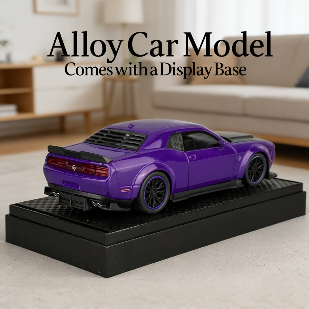 Dodge Sports Car Diecast Model, Purple Zinc Alloy Static Collectible with Display Base & Opening Doors