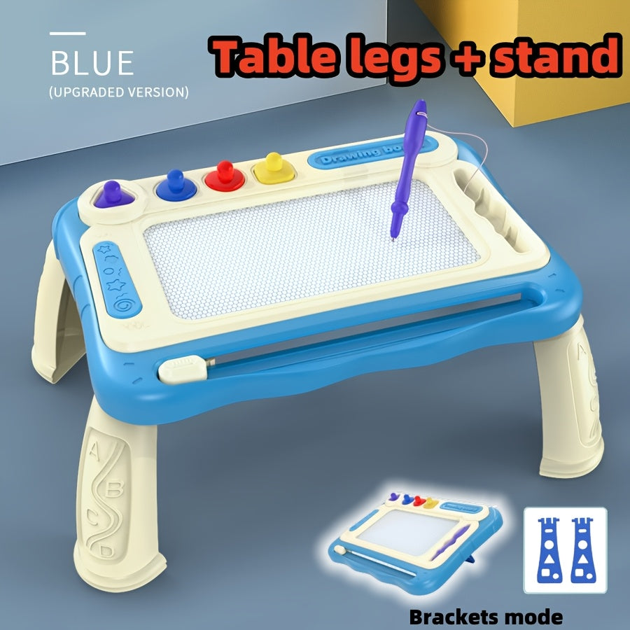 Kids Drawing Board Easel Upgraded with 4 Stamps & Paintbrush – Sturdy Legs Brackets Early Learning Art Toy for Toddlers Boys Girls Ages 3-8 Birthday Easter Christmas Gift Blue Pink Green