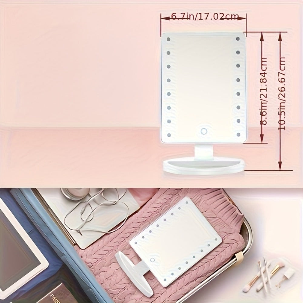 Lighted Vanity Mirror with 16 LED Bulbs – Hollywood Makeup Mirror, 180° Rotation, Touch Screen Brightness Control, USB & Battery Dual Power, Tabletop Mirror for Bathroom Bedroom Dressing Table, Gift for Women Girls