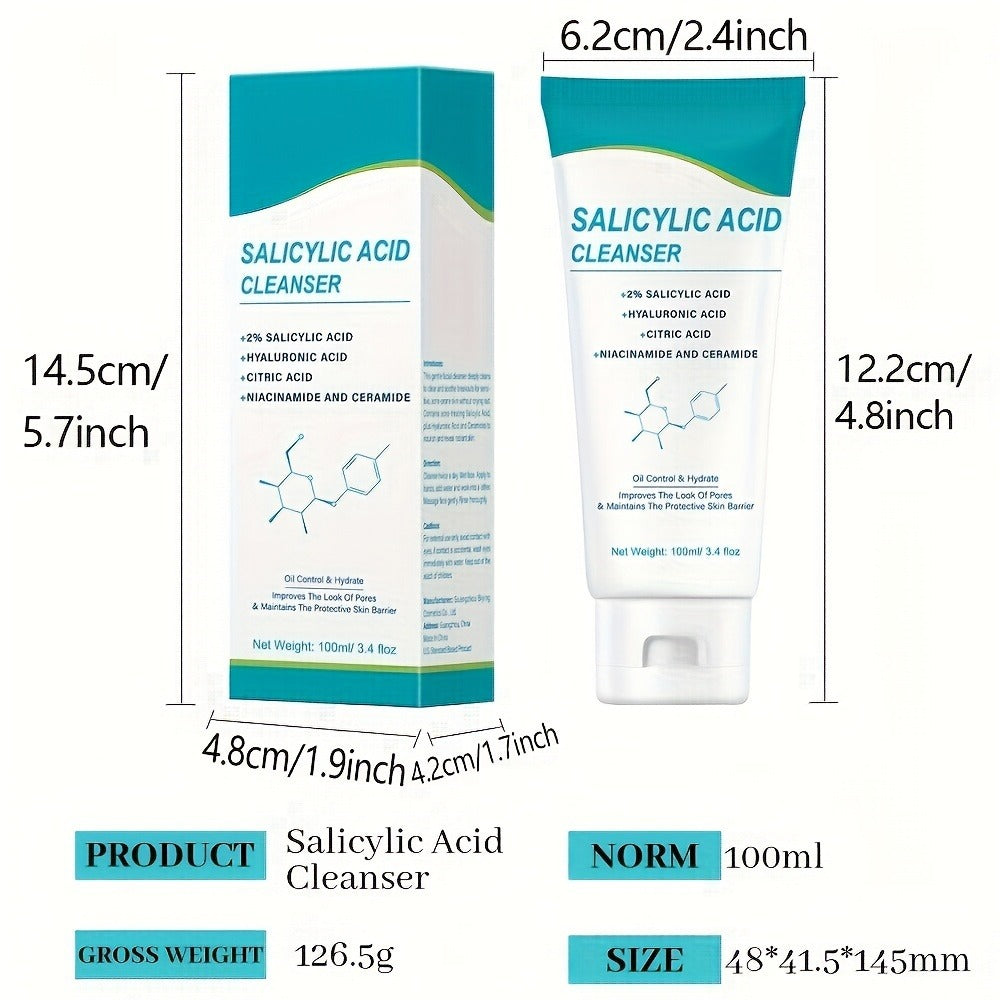 Salicylic Acid Facial Cleanser Gel – Deep Cleansing & Moisturizing with Hyaluronic Acid, Non-Comedogenic, Paraben-Free, Fresh Scent, for All Skin Types, Men & Women, Daily Face Wash