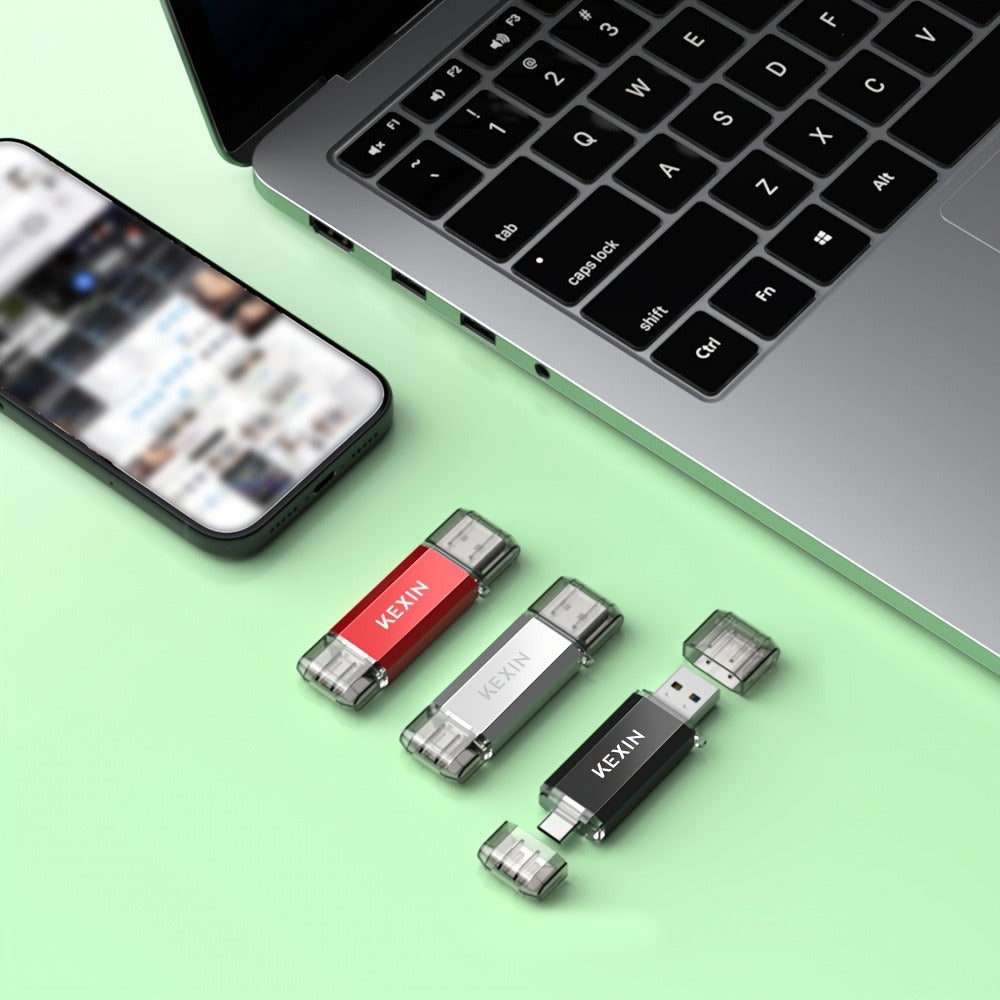 2-in-1 USB Type-C Flash Drive Rotatable Memory Stick for iPhone Android PC – Dual Connector OTG Thumb Drive 32GB 64GB 128GB Compatible with Phones Tablets Computers