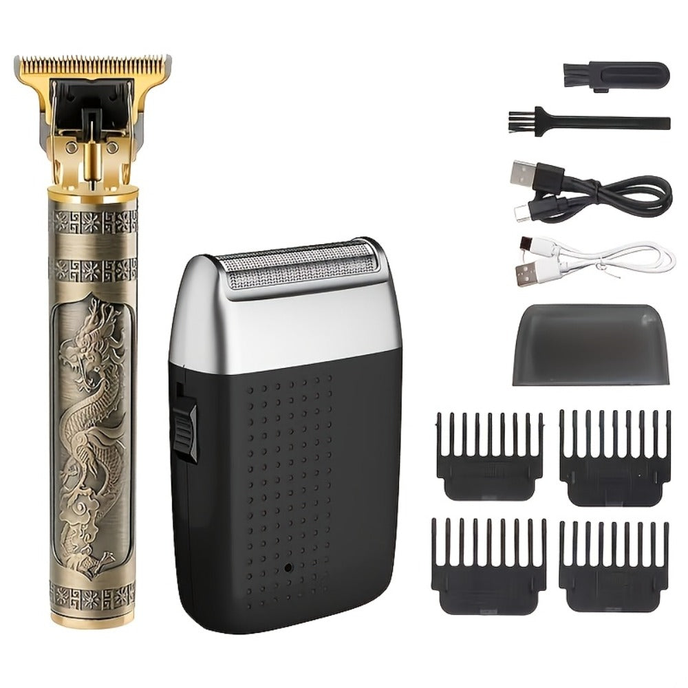 3-in-1 Grooming Kit for Men — Electric Hair Clipper, Nose Hair Trimmer & Shaver Set, USB Rechargeable Lithium Battery Cordless, 2 3 4-Piece Options, Black & Golden, Gift for Husband Boyfriend Father