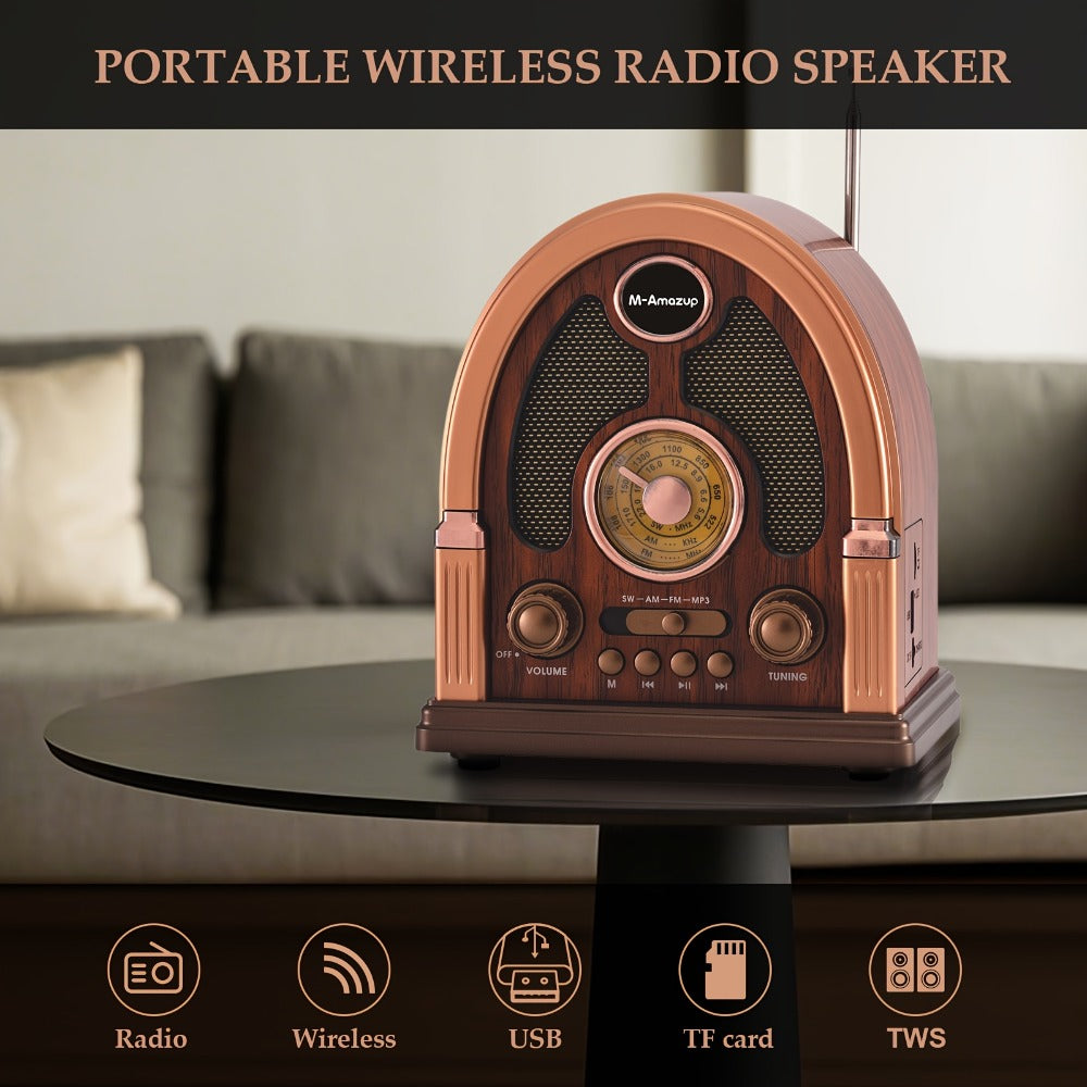 Portable AM FM SW Radio Bluetooth Speaker, Multi-Function Wireless Speaker with TF Card Player, Stereo Sound, Rechargeable, for Home Outdoor Camping Travel Elderly