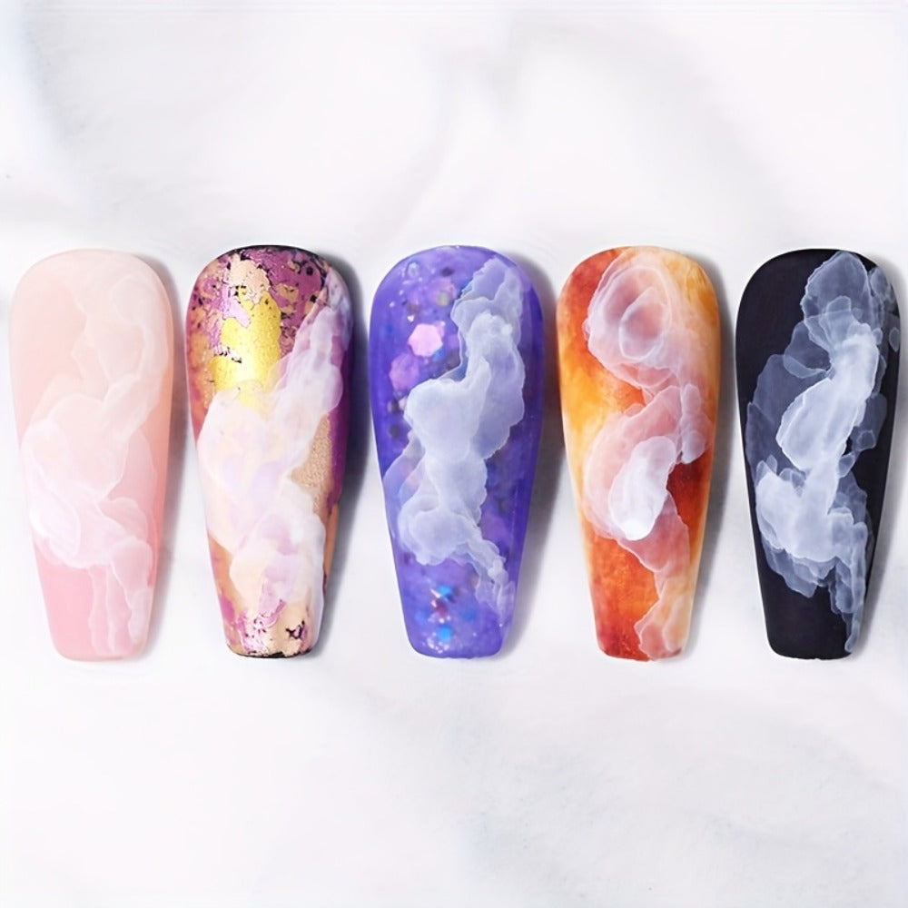 Blooming Gel Nail Polish White Watercolor Gradient Flower Effect — Semi-Permanent Soak-Off LED UV Nail Art Ink, Floral Marble Manicure Tool for Women Home Salon, Bridal Wedding Nails Gift