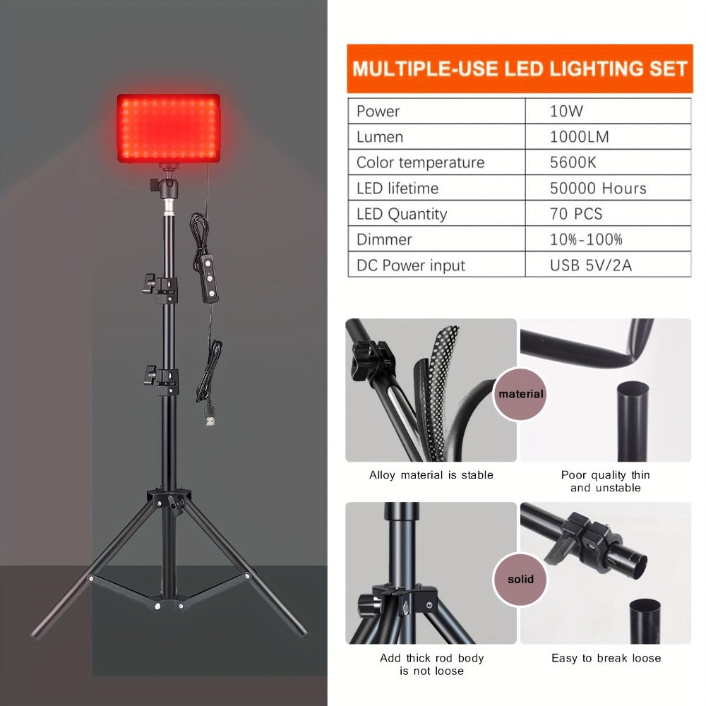 LED Video Light Panel 5600K Dimmable Photography Lighting Kit with Adjustable Tripod Stand & 4 Color RGB Filters for Vlogging Streaming Studio Table Top Photo Video Shooting Content Creator