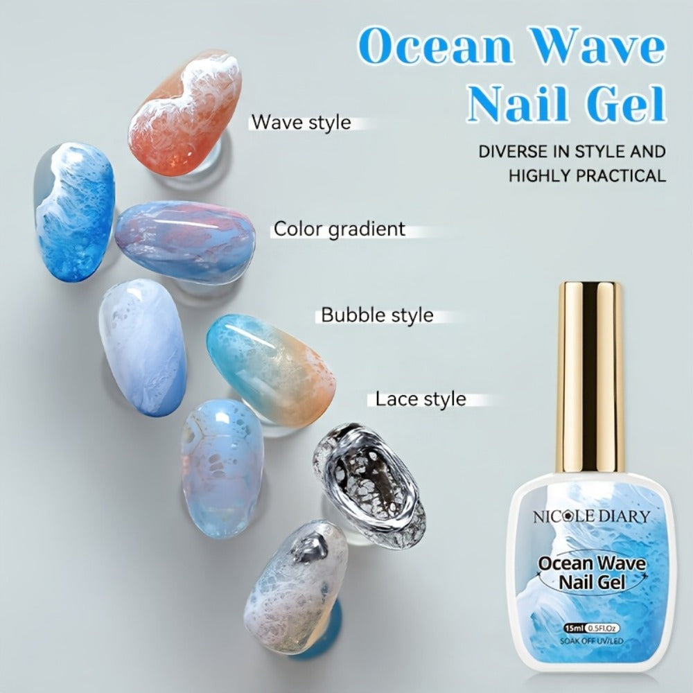 Watercolor Marble Ocean Wave Nail Art Gel Polish Set NICOLE DIARY 2pcs 15ml Each - UV LED Cured Long Lasting Glossy Ink Effect DIY Home Manicure No Resin Remover Needed Nail Gel Kit for Women