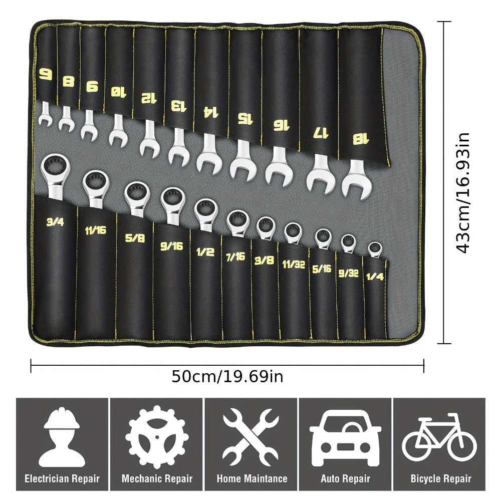 Combination Ratcheting Wrench Set 22pcs SAE & Metric, 1/4"-3/4" & 6-18mm Chrome Vanadium Steel, 72-Tooth Ratchet Wrenches with Oxford Bag, ANSI Standard for Car Repair & Home Appliance Maintenance