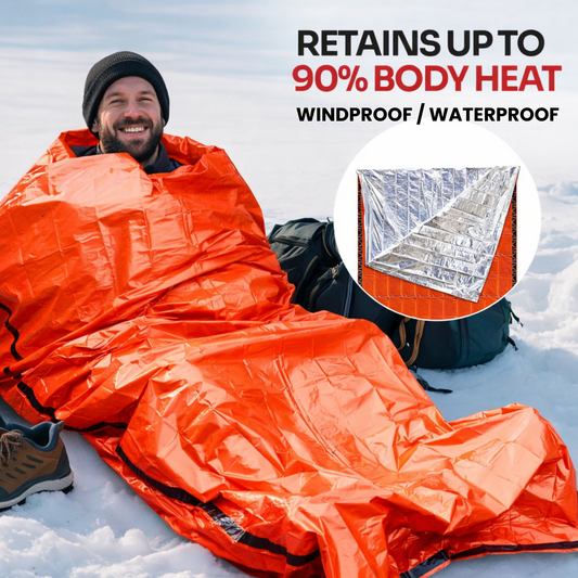 Emergency Bivy Sleeping Bag in Orange Mylar with Drawstring Storage Bag
