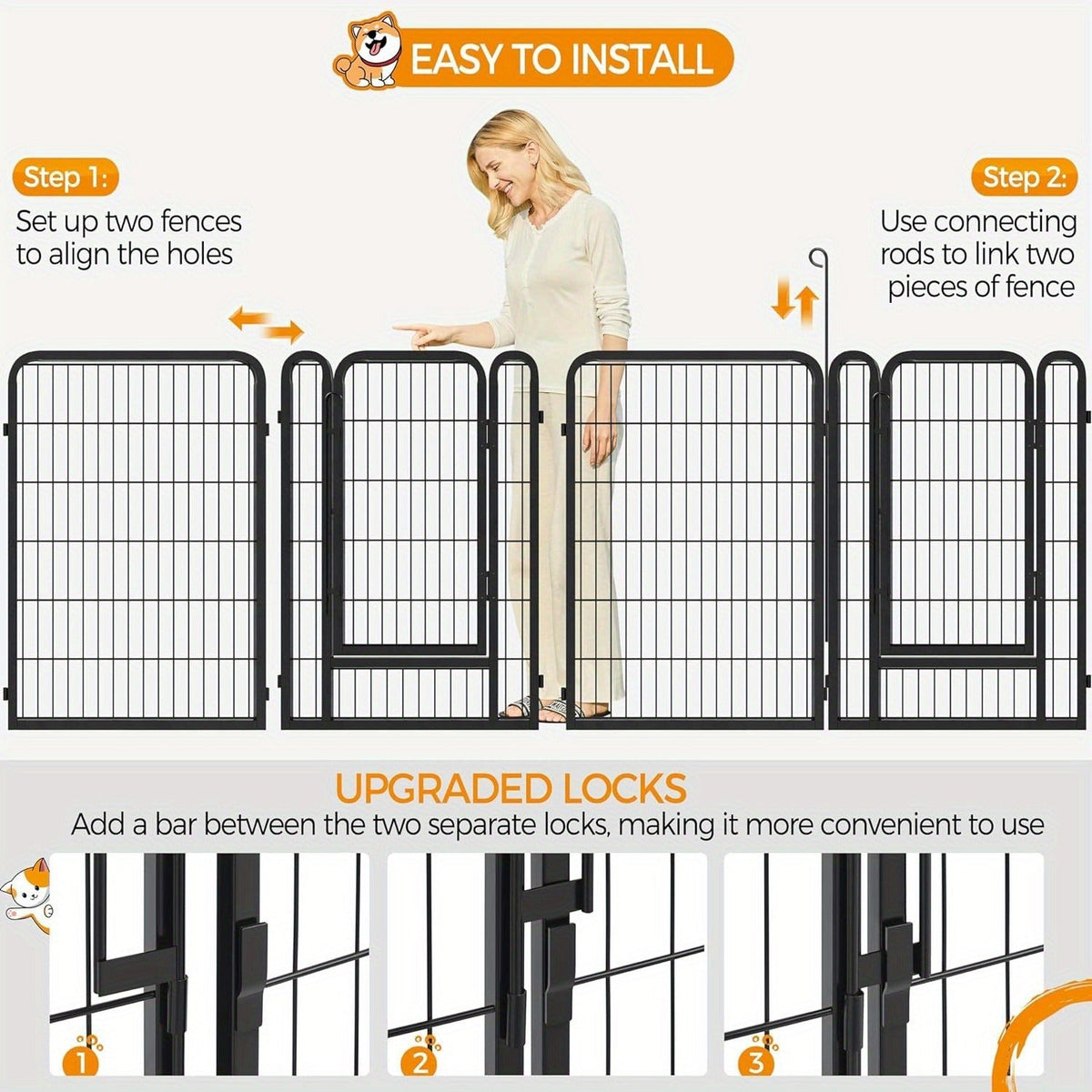 Dog Playpen Heavy Duty Foldable - 8 & 16 Panel Pet Exercise Pen for Large Medium Small Dogs, Portable Indoor Outdoor Puppy Pen for Yard Garden Camping RV, 24"/32"/40" Panel Height