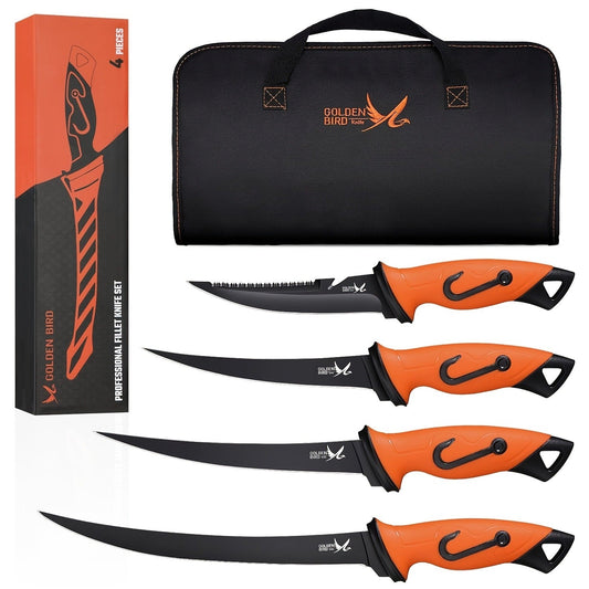 Fillet Knife Set, 4-Piece 5Cr15MoV Stainless Steel with Sheaths and Storage Bag