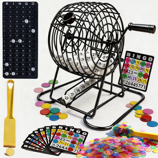 Manual Bingo Cage Set with Wand and Numbered Balls for Tabletop Game Nights