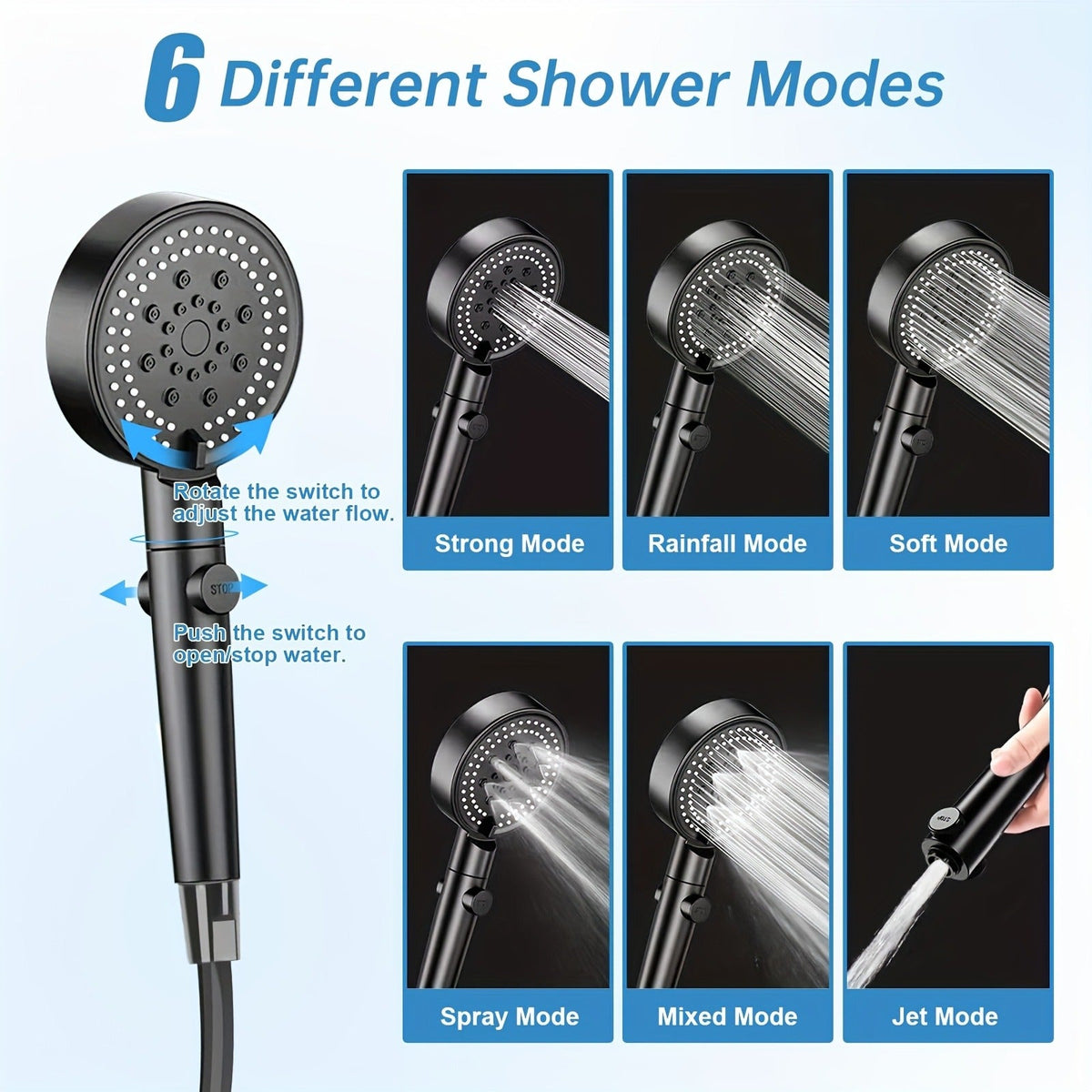 Camping Shower Portable with Smart Digital Temperature Display, 6000mAh USB Rechargeable Battery, 6 Spray Modes for Outdoor Hiking Pet Washing Car Beach