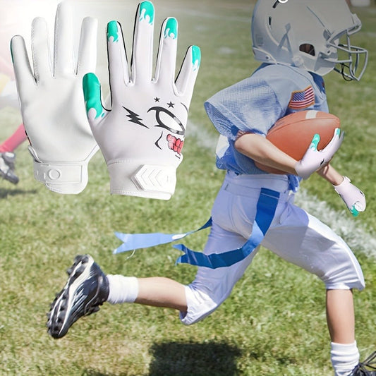 Youth Football Receiver Gloves with Sticky Grip, White, Sizes S–L