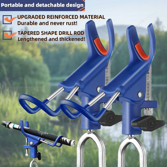 Fishing Rod Holder Ground Stakes, 360° Adjustable Reinforced Brackets, 2-Piece Set