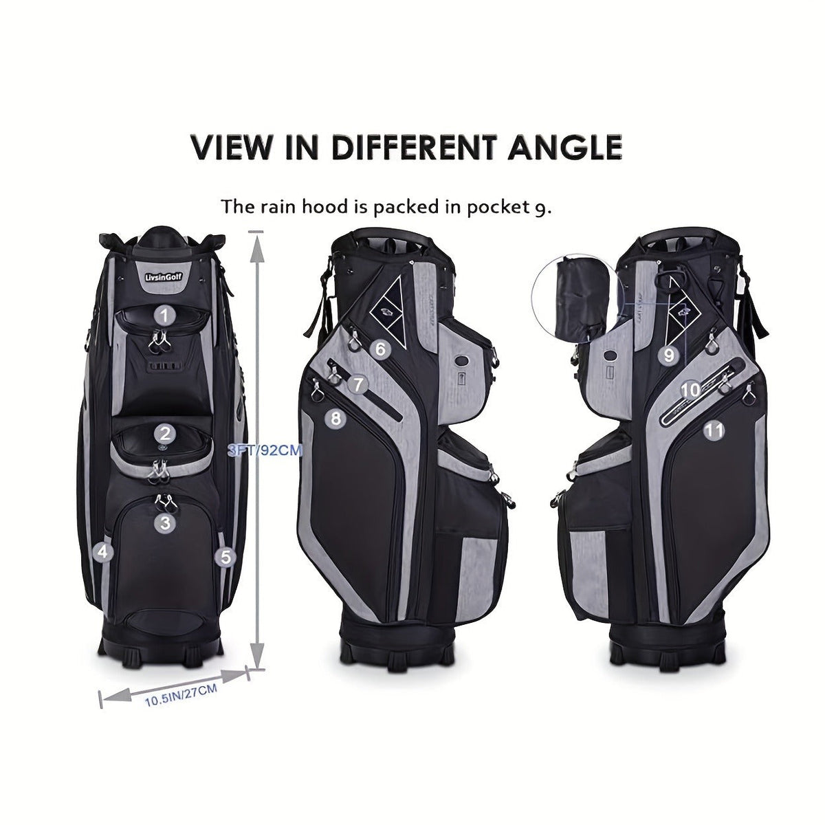 Golf Cart Bag with Full-Length Dividers – Sturdy Spacious Stand Bag with Multiple Pockets for Golf Club Organization, Accessories Storage, Men & Women Golfers