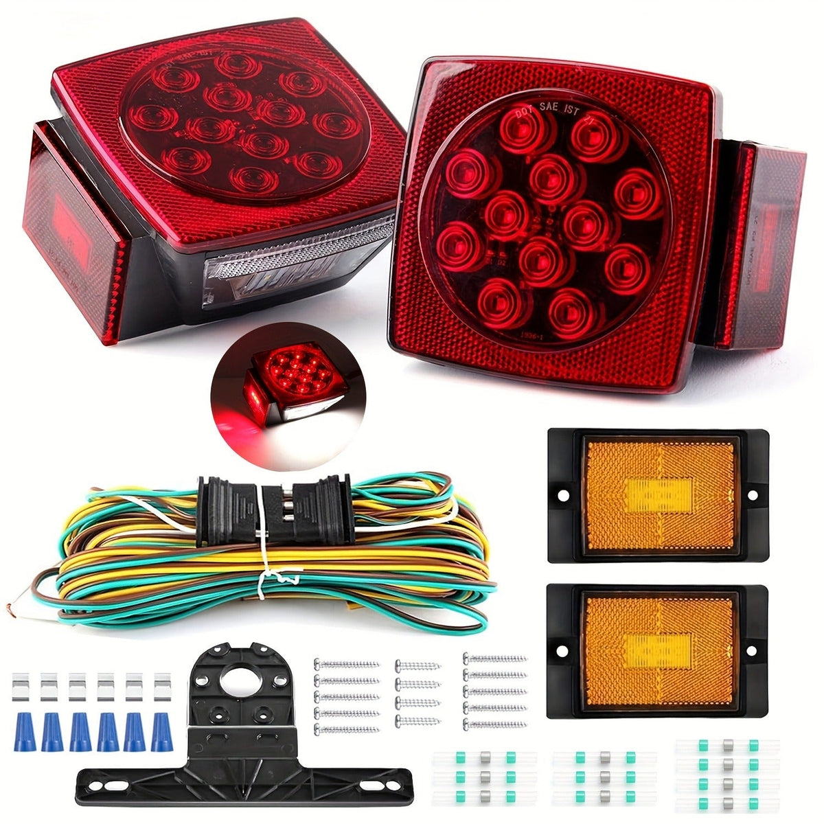 LED Trailer Light Kit 12V Submersible – Utility Trailer Lights for Boat, RV & Truck Under 80", Complete Wiring Harness, License Plate Bracket, Corrosion-Resistant Tail & Turn Signal Lights