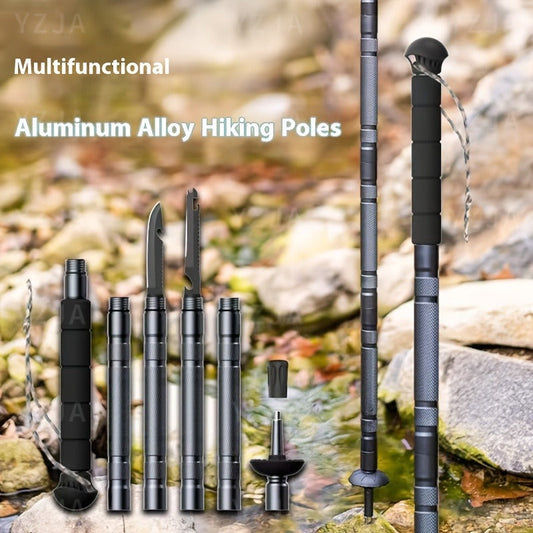 Hiking Staff, Adjustable Aluminum Alloy with Compass and Multi-Tool Features