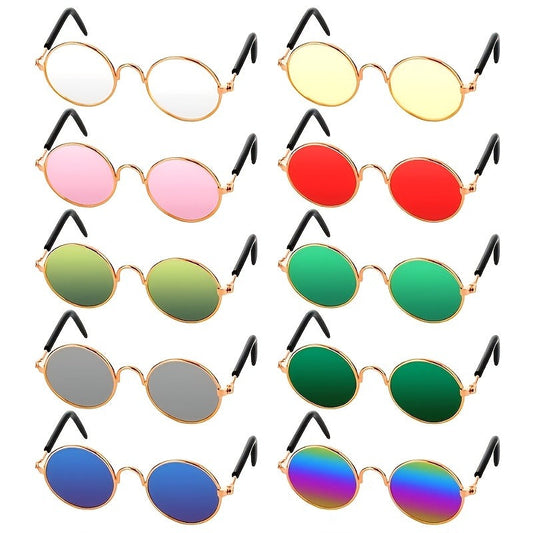Pet Sunglasses, 10-Pack Round Metal Frames for Cat & Dog Photo Props