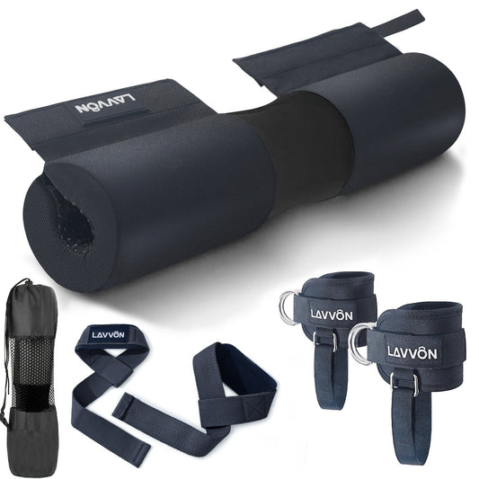 Barbell Squat Pad Set with Wrist Straps, Ankle Straps and Storage Bag