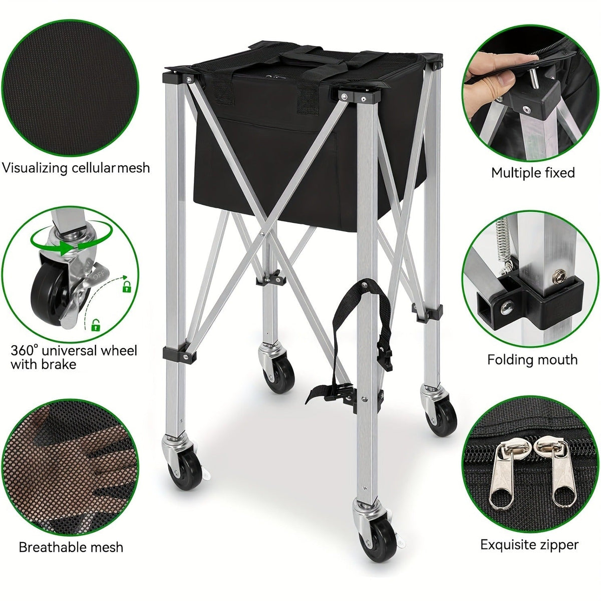 Foldable Tennis & Pickleball Ball Hopper – Portable Cart