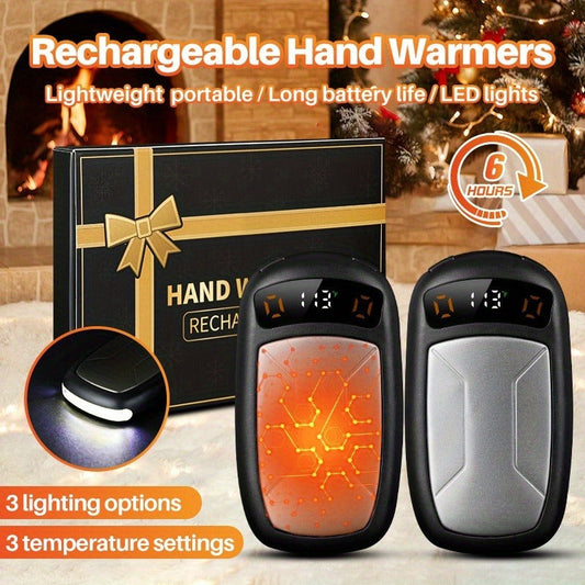 Rechargeable Hand Warmers with COB LED Light and Magnetic Base, 2-Pack