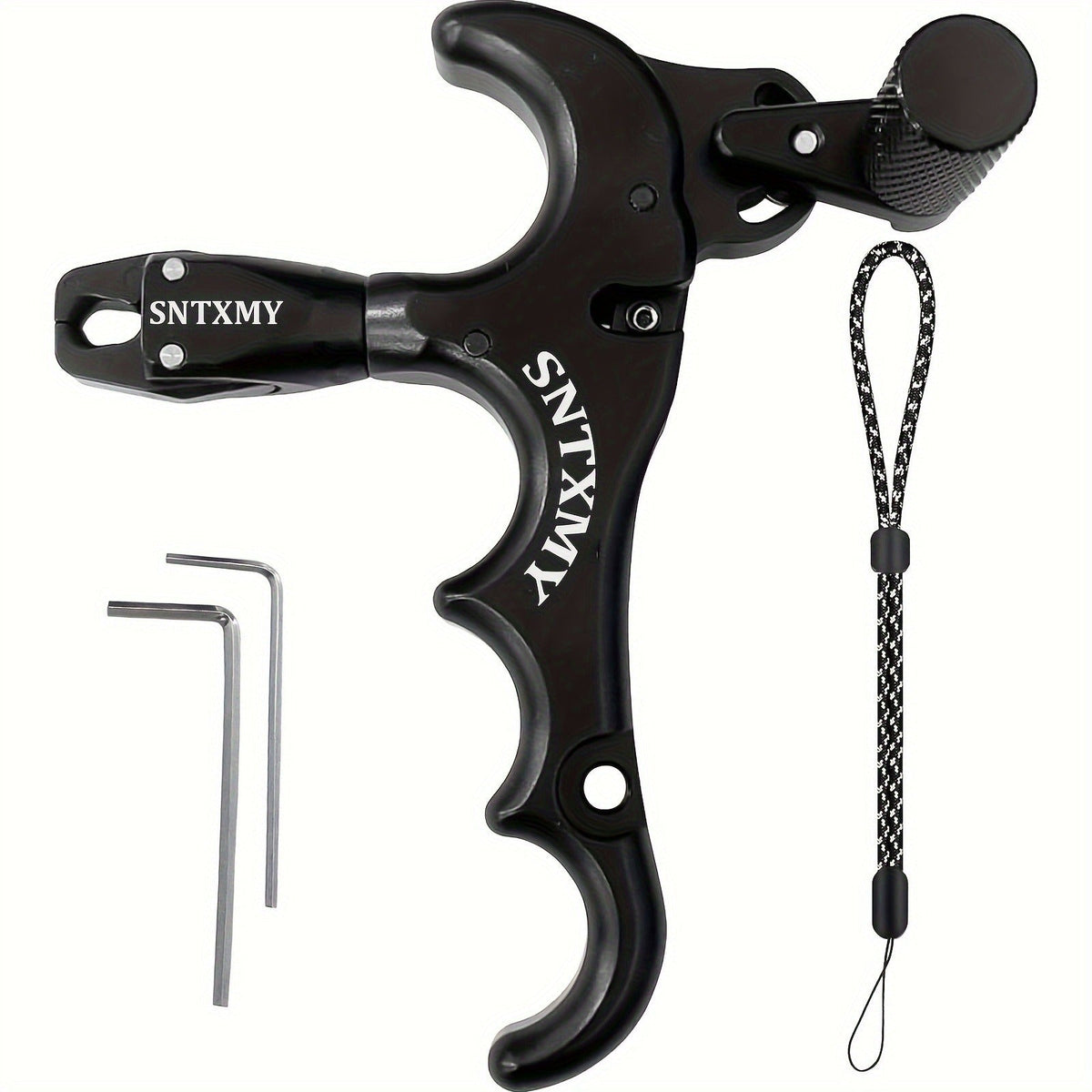 Archery Bow Release Aid for Compound Bow - 360° Rotating Aluminum Thumb Trigger Wrist Strap Release with Adjustable Sensitivity for Hunting & Target Shooting, Black Red Blue Grey