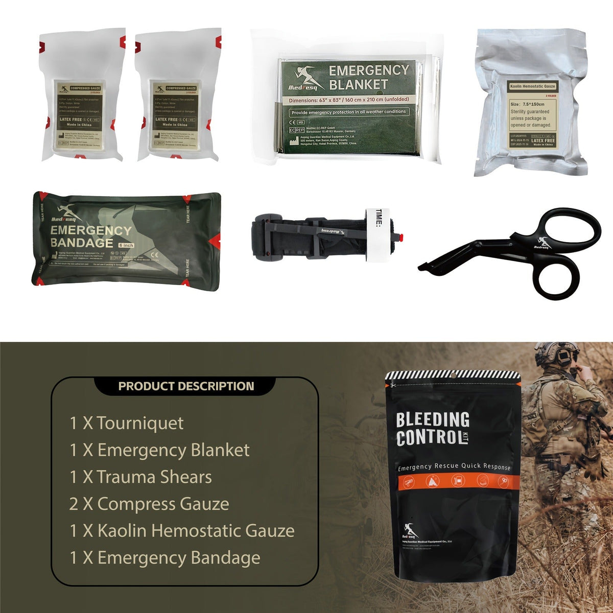 IFAK Trauma Kit Compact Black – Survival First Aid Kit with Bandages, Compressed Gauze & Scissors for Car, Family Trips, Outdoor Adventures, Hiking & Emergency Preparedness