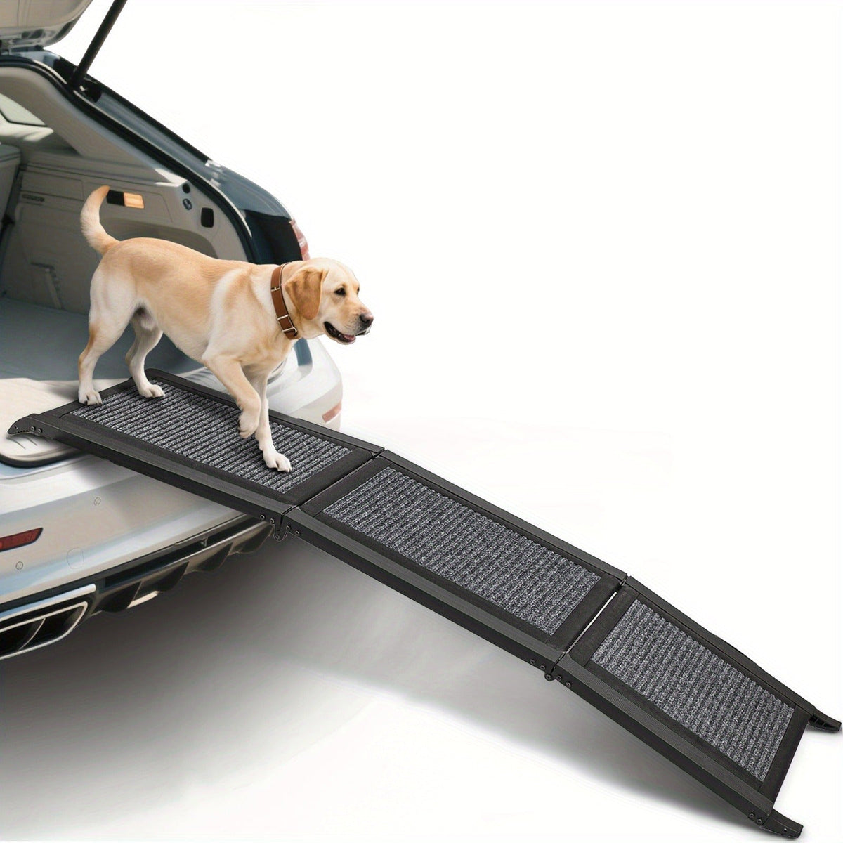 Folding Pet Ramp for Dogs & Cats – Adjustable Portable Non-Slip Fabric Ramp with Ergonomic Handle for Car, Bed & Sofa Access | Indoor & Outdoor Use, 60in & 67in