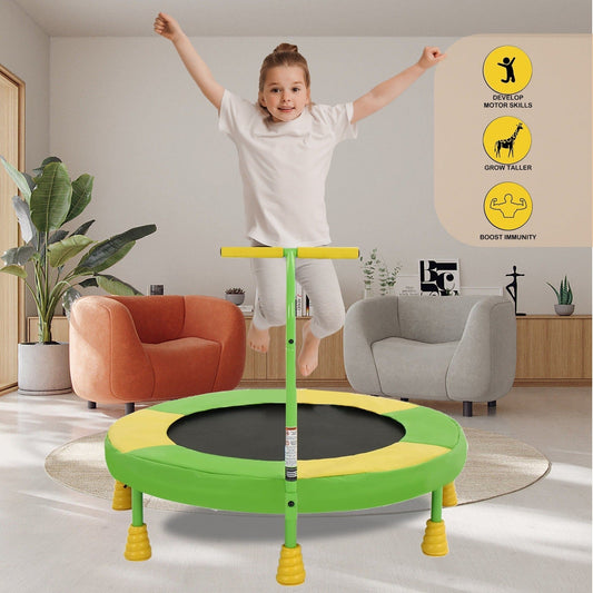 Kids Indoor Trampoline, 36-Inch with Padded Handlebar, 7 Legs and 28 Coil Springs