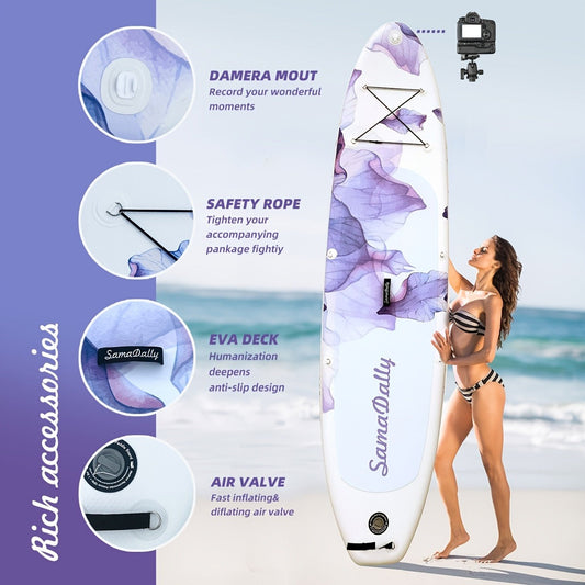 Inflatable Paddle Board with Purple Floral Design, 10.6 ft x 32 in