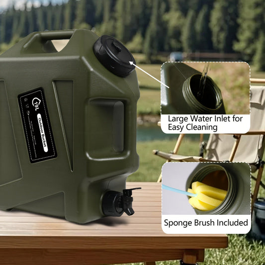 Water Storage Container with Spigot and Dual Handles for Camping and RV Use