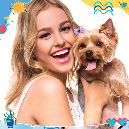 Dog Hair Bows 100 Pack Tie Dye Rhinestone Puppy Grooming Accessories with Rubber Bands – Colorful Spring Dog Topknot Bows for Small Dogs, Cats & Grooming Salons, Bulk Hair Bow Set