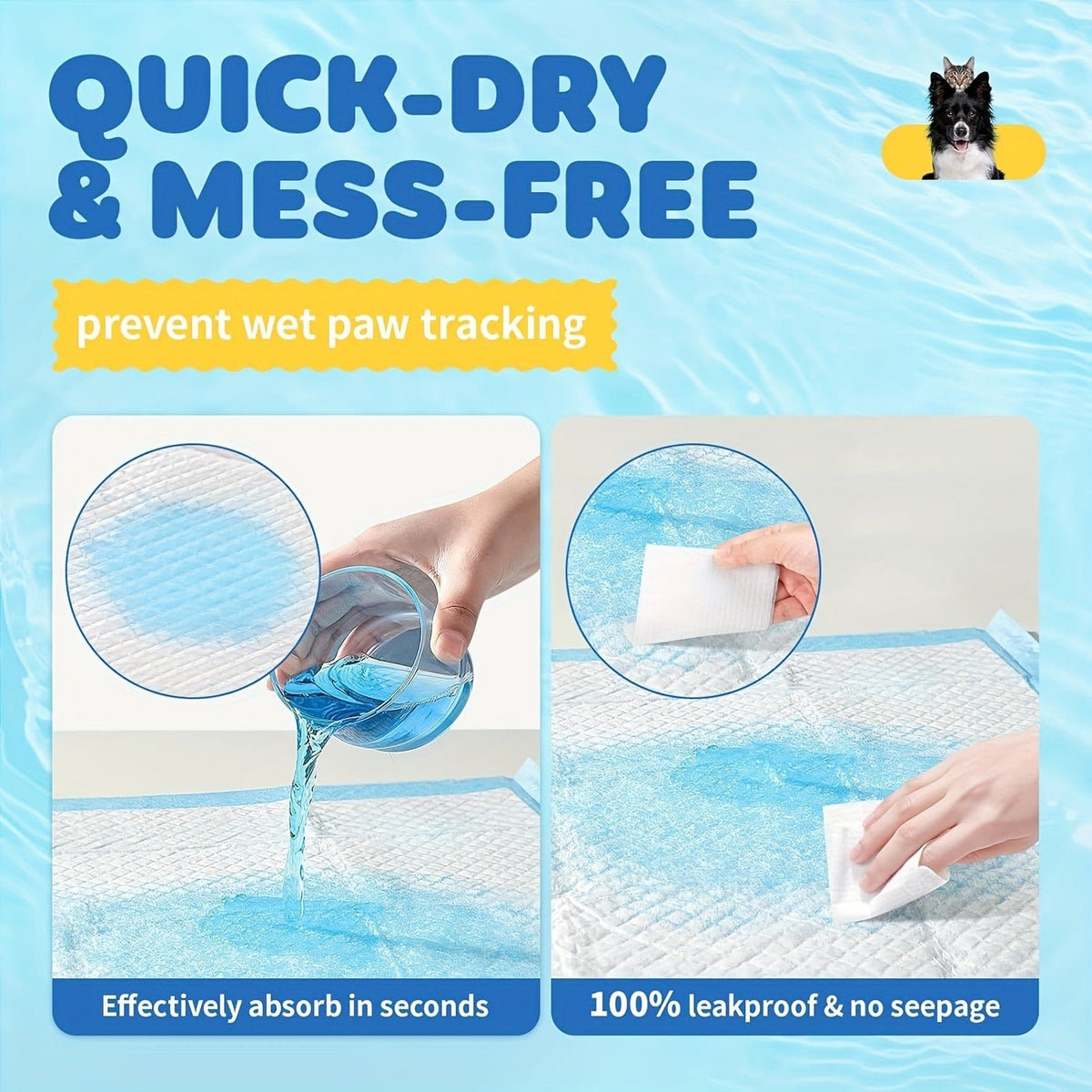 Dog Potty Pads Ultra Absorbent 6-Layer Thick – Mess-Proof Backing for Home, Travel & Camping, 300% Thicker for Active Dogs, 50 / 101 / 200 Pads (23.62" or 28x34 Inch)